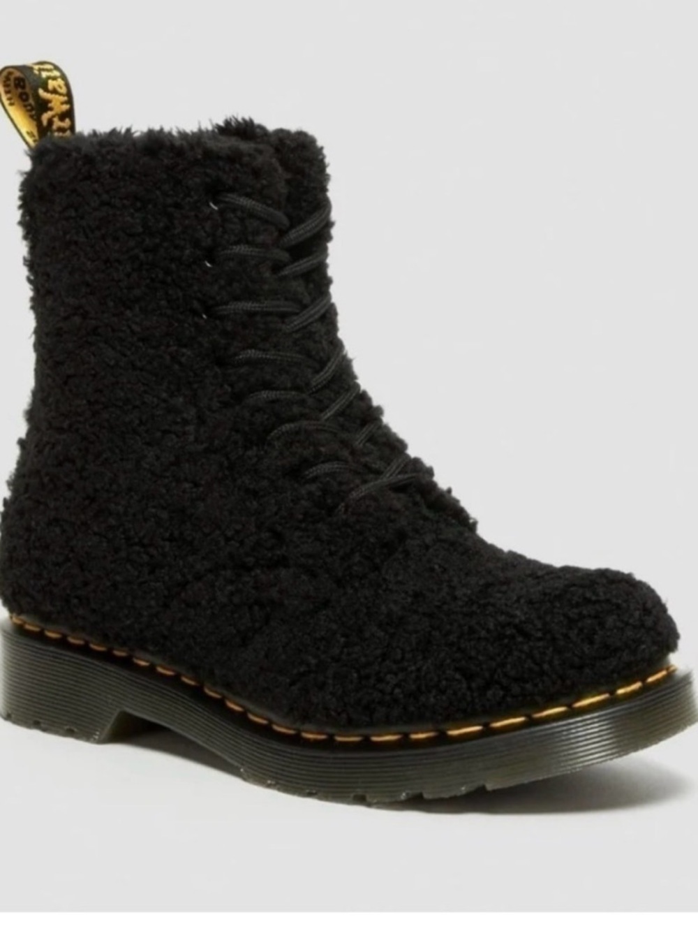Dr. Martens Black Sherpa Lace-Up Women's Boots - Picture 3 of 3